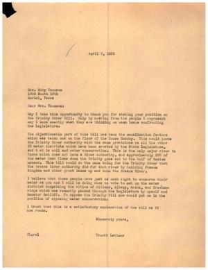 [Letter from Truett Latimer to Mrs. Ruby Thomson, April 6, 1955]