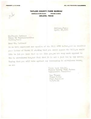[Letter from the Taylor County Farm Bureau to Truett Latimer, April 30, 1955]