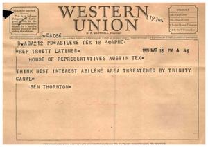 [Telegram from Ben Thornton, March 18, 1955]