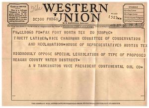 Primary view of object titled '[Telegram from A. W. Tarkington, April 20, 1955]'.