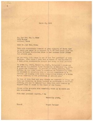 [Letter from Truett Latimer to Mr. and Mrs. Wm. A. Shaw, March 31, 1955]