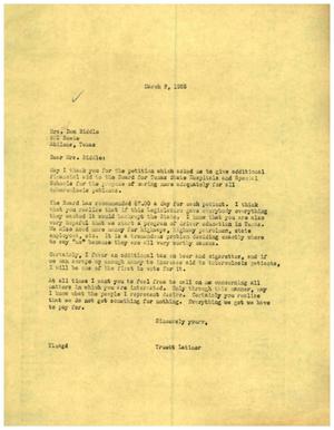 [Letter from Truett Latimer to Mrs. Don Riddle, March 2, 1955]