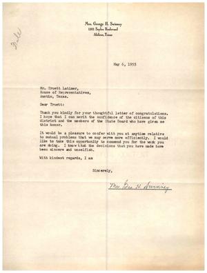 [Letter from Mrs. George H. Swinney to Truett Latimer, May 6, 1955]