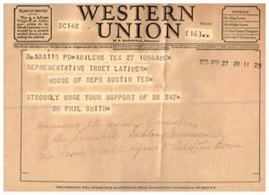 Primary view of object titled '[Telegram from Dr. Phil Smith, April 27, 1955]'.