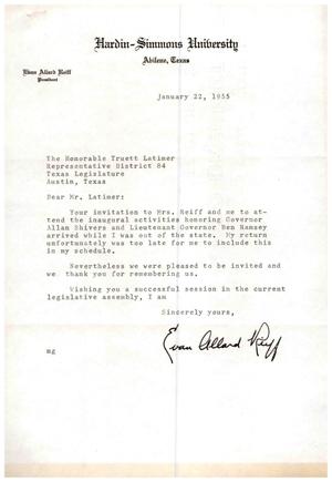 [Letter from Evan Allard Reiff to Truett Latimer, January 22, 1955]