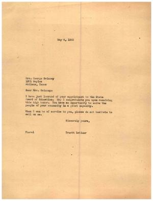[Letter from Truett Latimer to Mrs. George Swinney, May 4, 1955]