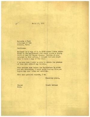 Primary view of object titled '[Letter from Truett Latimer to Sorrells and Ford, March 17, 1955]'.