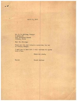 [Letter from Truett Latimer to R. R. Shirley, April 12, 1955]