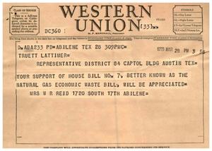 [Letter from Mrs. W. R. Reid to Truett Latimer, March 28, 1955]