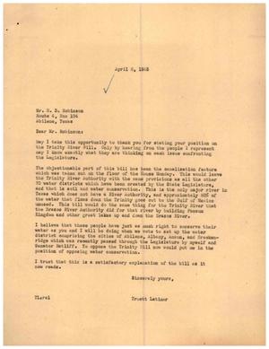 [Letter from Truett Latimer to H. D. Robinson, April 6, 1955]