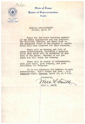 [Letter from Will L. Smith, April 19, 1955]