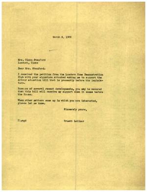 [Letter from Truett Latimer to Mrs. Glen Stanford, March 9, 1955]