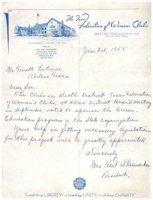 [Letter from Mrs. Hart Shoemaker to Truett Latimer, January 3, 1955]