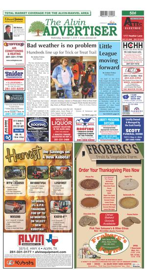 Primary view of object titled 'The Alvin Advertiser (Alvin, Tex.), Ed. 1 Wednesday, November 7, 2018'.