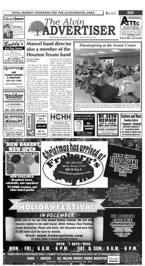 Primary view of object titled 'The Alvin Advertiser (Alvin, Tex.), Ed. 1 Wednesday, November 30, 2016'.