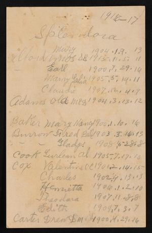 Primary view of object titled '[Splendora School Census List: 1916-17 (1)]'.
