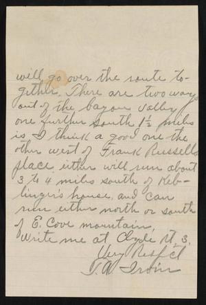 [Letter from T. A. Irvin]