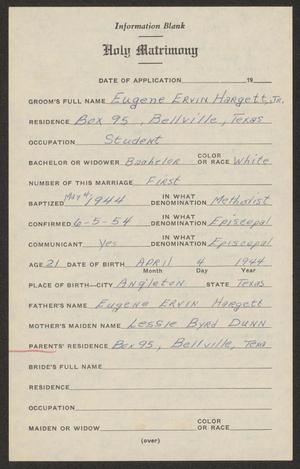 Primary view of object titled '[Marriage Application for Eugene Hargett, Jr.]'.