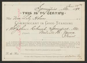 Primary view of object titled '[Change of Membership Certificate for Lily Holmes]'.