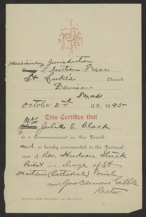 Primary view of object titled '[Change of Membership Certificate for Julie Black]'.