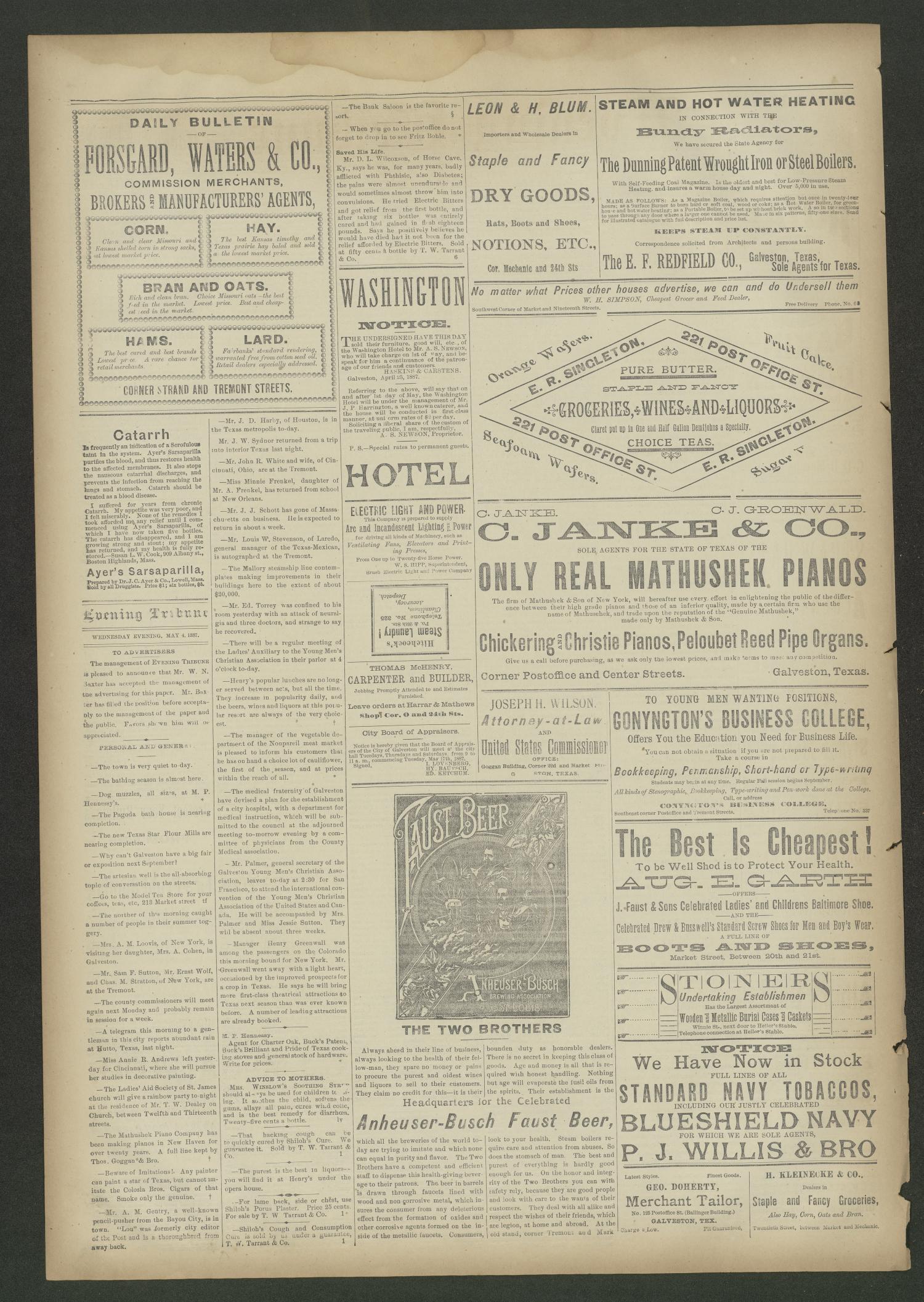Evening Tribune. (Galveston, Tex.), Vol. 7, No. 204, Ed. 1 Wednesday, May 4, 1887
                                                
                                                    [Sequence #]: 4 of 4
                                                