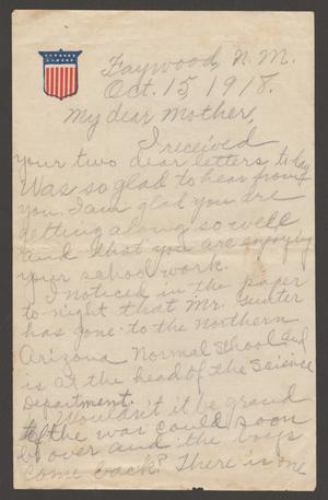 Primary view of object titled '[Letter to Georgia Pound Cavett from Marguerite Cavet, October 15, 1918]'.