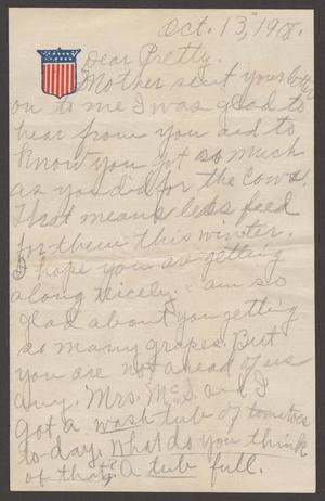 [Letter from Marguerite Cavett to Mittie Sorrell, October 13, 1918]