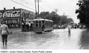 Primary view of object titled '[Flood waters at Shoal Creek and West 6th Street]'.