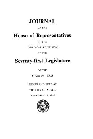 Primary view of object titled 'Journal of the House of Representatives of the Third Called Session of the Seventy-First Legislature of the State of Texas, Volume 6'.