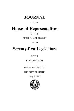 Primary view of object titled 'Journal of the House of Representatives of the Fifth Called Session of the Seventy-First Legislature of the State of Texas, Volume 7'.