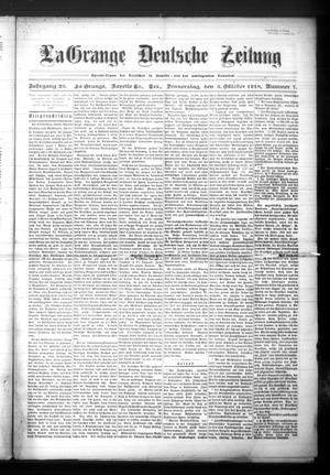 Primary view of object titled 'La Grange Deutsche Zeitung (La Grange, Tex.), Vol. 29, No. 7, Ed. 1 Thursday, October 3, 1918'.