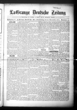 La Grange Deutsche Zeitung (La Grange, Tex.), Vol. 30, No. 14, Ed. 1 Thursday, November 20, 1919