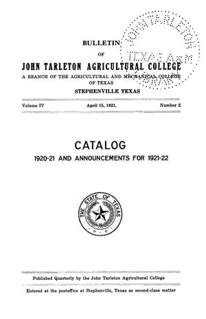 Primary view of object titled 'Catalog of John Tarleton Agricultural College, 1920-1921'.