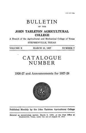 Primary view of object titled 'Catalog of John Tarleton Agricultural College, 1926-27'.