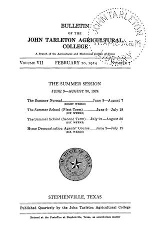 Primary view of object titled 'Catalog of John Tarleton Agricultural College, Summer Session, 1924'.