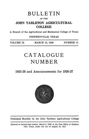 Primary view of object titled 'Catalog of John Tarleton Agricultural College, 1925-26'.