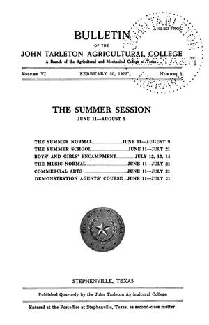 Primary view of object titled 'Catalog of John Tarleton Agricultural College, Summer Session, 1923'.