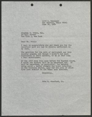 [Letter from John W. Stanford, Jr. to Stephen W. Stein, June 28, 1964]