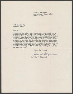Primary view of object titled '[Letter from John W. Stanford, April 5, 1967]'.