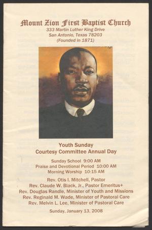 Primary view of object titled '[Mount Zion First Baptist Church Service Program: January 13, 2008]'.