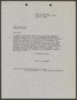 Primary view of object titled '[Letter from John W. Stanford, April 5, 1967]'.