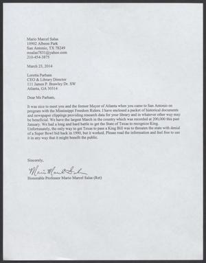 [Letter from Mario Marcel Salas to Loretta Parham, March 23, 2014]