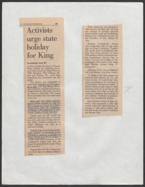 Primary view of object titled '[Clipping: Boycott urged to force state King holiday #2]'.