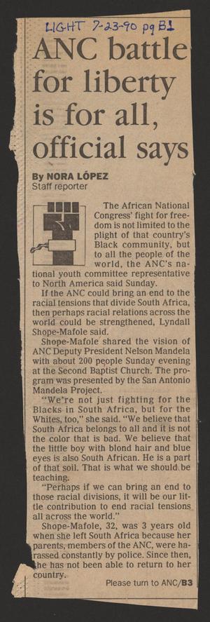 [Clipping: ANC battle for liberty is for all, official says]