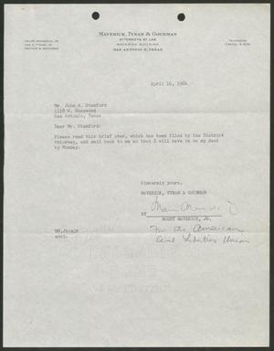 Primary view of object titled '[Letter from Maury Maverick, Jr. to John W. Stanford, April 16, 1964]'.