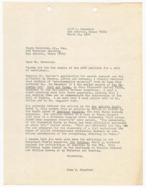 [Letter from John W. Stanford to Maury Maverick, Jr., March 14, 1964]