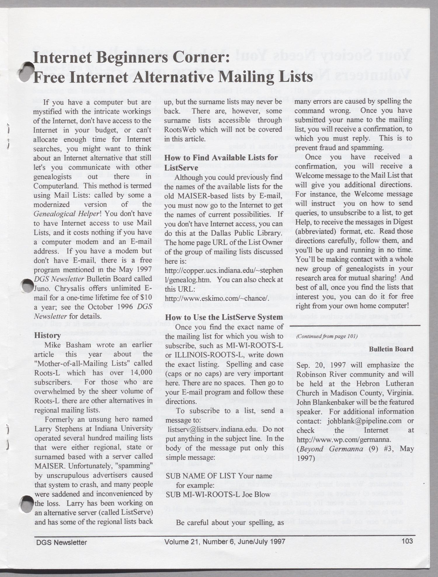 DGS Newsletter, Volume 21, Number 6, June-July 1997
                                                
                                                    103
                                                