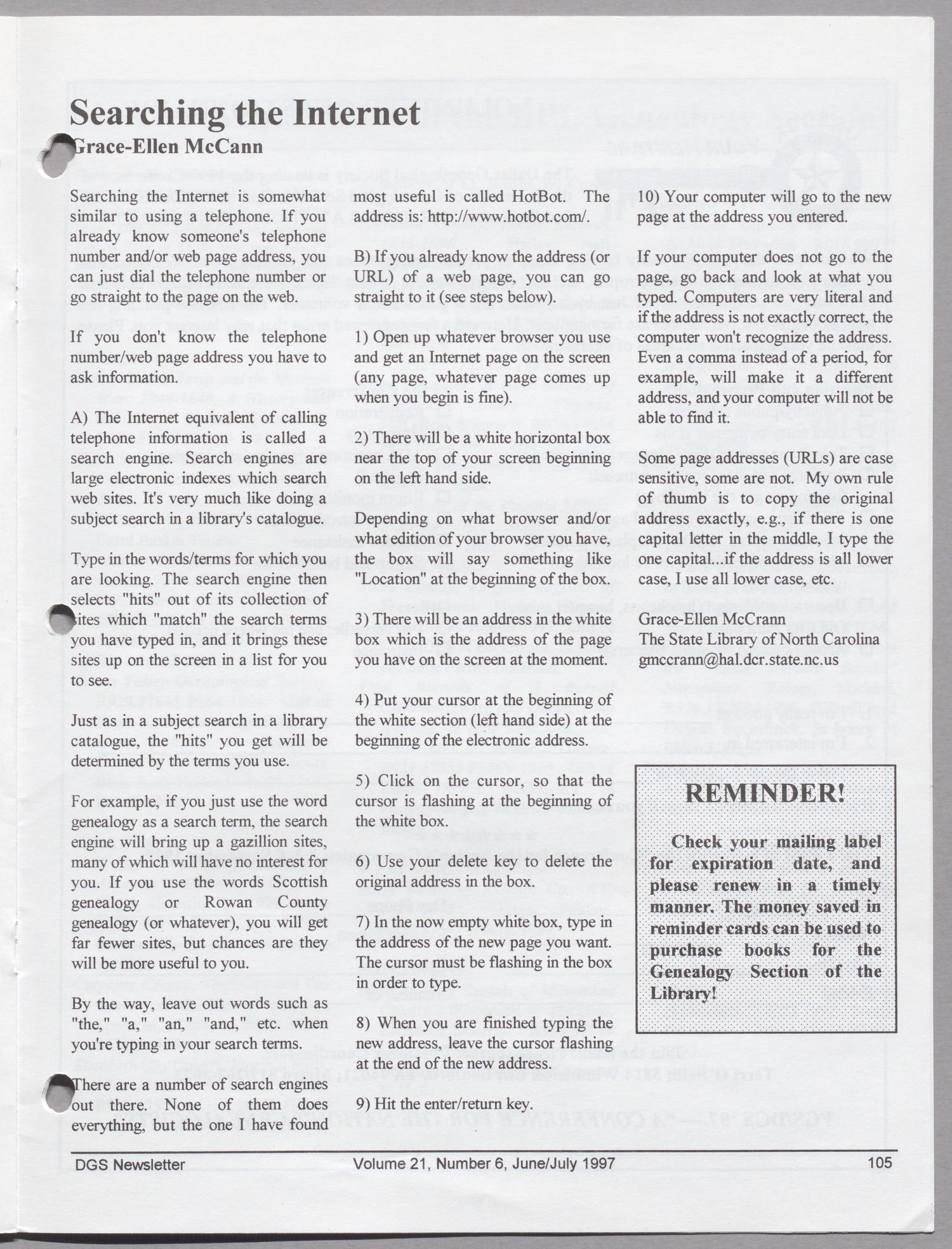 DGS Newsletter, Volume 21, Number 6, June-July 1997
                                                
                                                    105
                                                