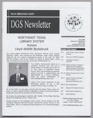 DGS Newsletter, Volume 27, Number 5, July 2003