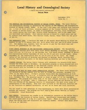 Primary view of object titled 'Local History & Genealogical Society Newsletter, Number 2, September 1976'.